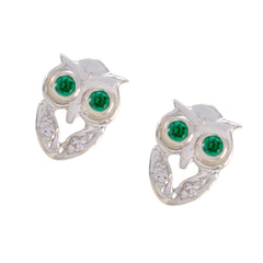 Hannah Green Stud Earrings - Owl Design with Gemstones