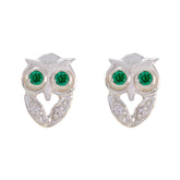 Hannah Green Stud Earrings - Owl Design with Gemstones Green CZ Green Stud