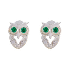 Hannah Green Stud Earrings - Owl Design with Gemstones Green CZ Green Stud