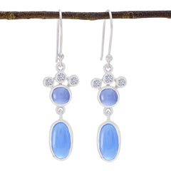 Haruka Blue Dangle Earrings for Everyday Elegance Blue Chalcedony Blue Dangle