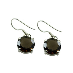 Haruka Brown Solitaire Earrings for Effortless Elegance Smoky Quartz Brown Dangle