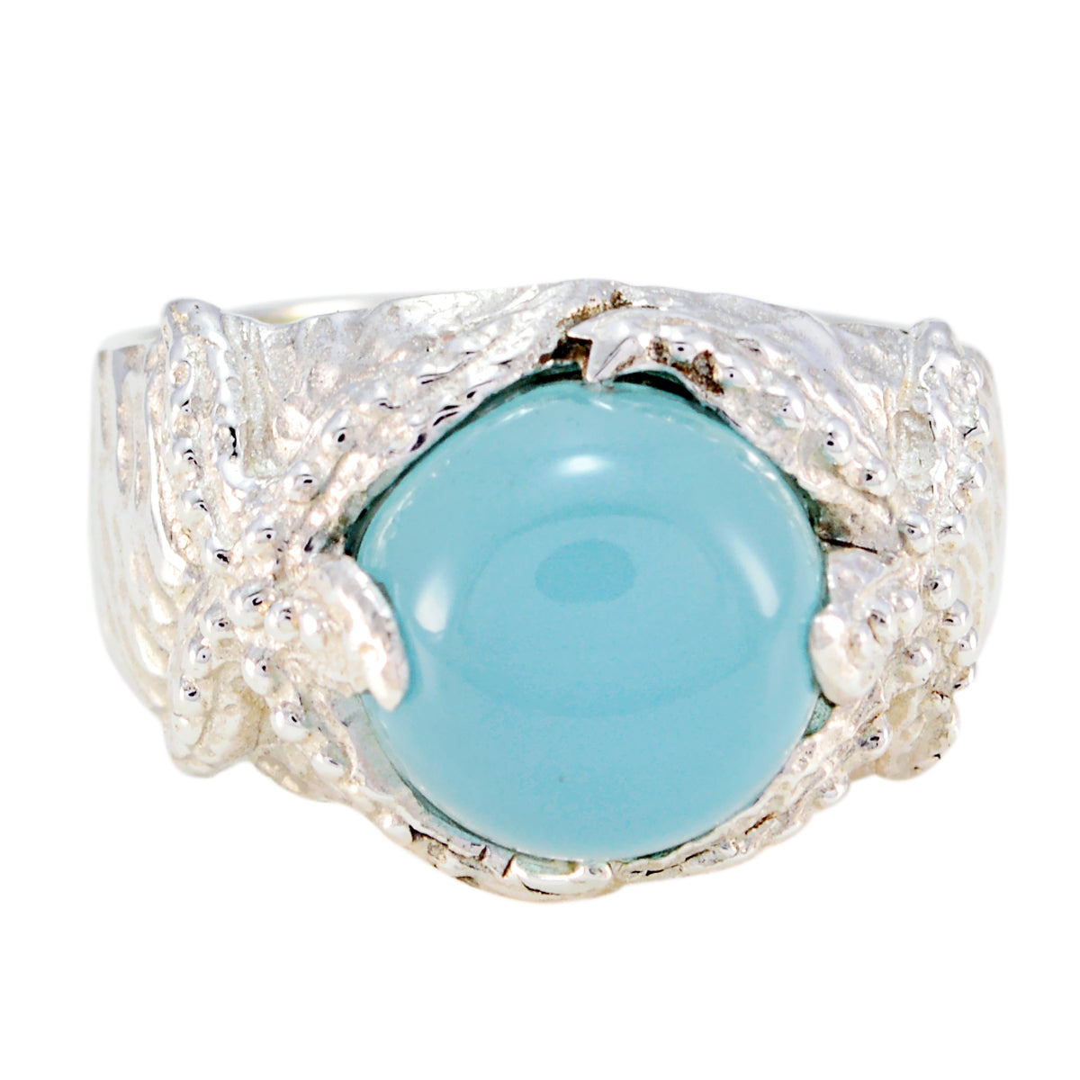 Hazel Art Deco Blue Solitaire Ring with Silver Finish Blue Chalcedony Blue