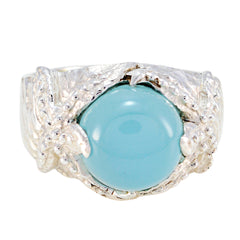Hazel Art Deco Blue Solitaire Ring with Silver Finish Blue Chalcedony Blue