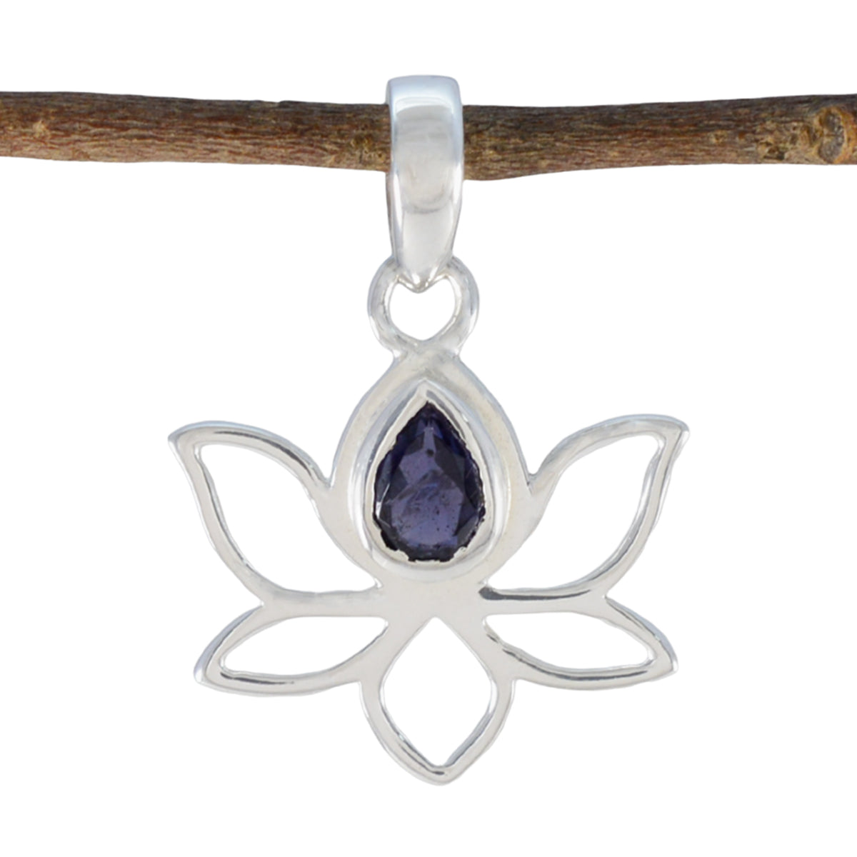 Hazel Blue Pendant Jewelry - Elegant Lotus Design Iolite Blue Blue