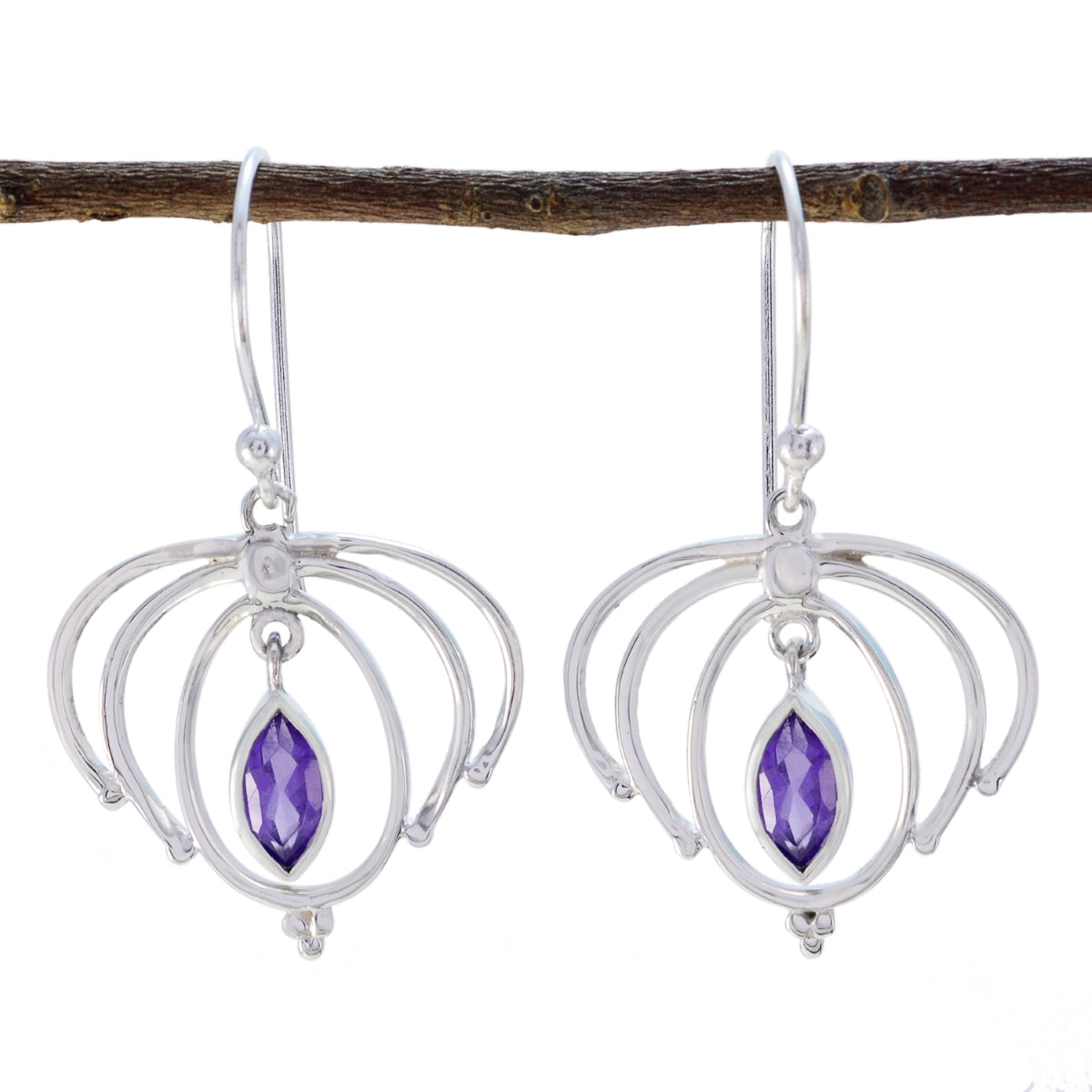 Hazel Purple Earrings for Parties - Unique Design Amethyst Purple Dangle