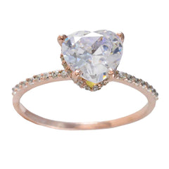 Natcha heart halo ring with rose gold band and heart-shaped clear gemstone centerpiece
