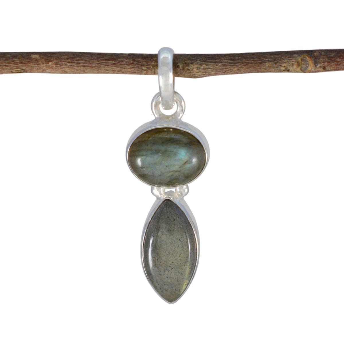 Freya Heart Pendant Necklace with Unique Gemstones Labradorite Grey Grey