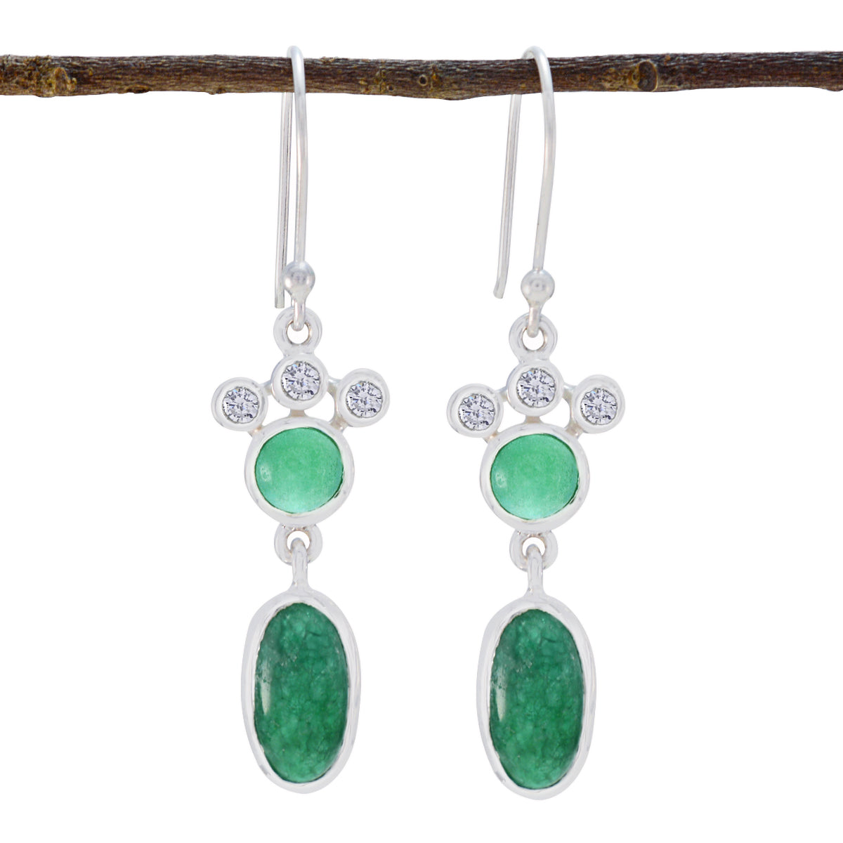 Hina Green Gemstone Earrings with Elegant Design Indian Emerald Green Dangle