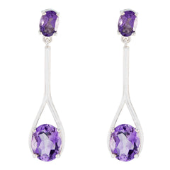 Ines Purple Stud Earrings - Glamorous Gemstone Style Amethyst Purple Stud