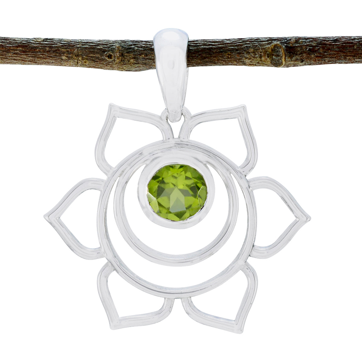 Isabella Green Pendant Sterling Silver Flower Design Peridot Green Green