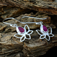 Isabella Red Featherlight Earrings in Silver Lotus Design