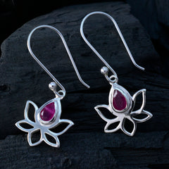 Isabella Red Featherlight Earrings in Silver Lotus Design