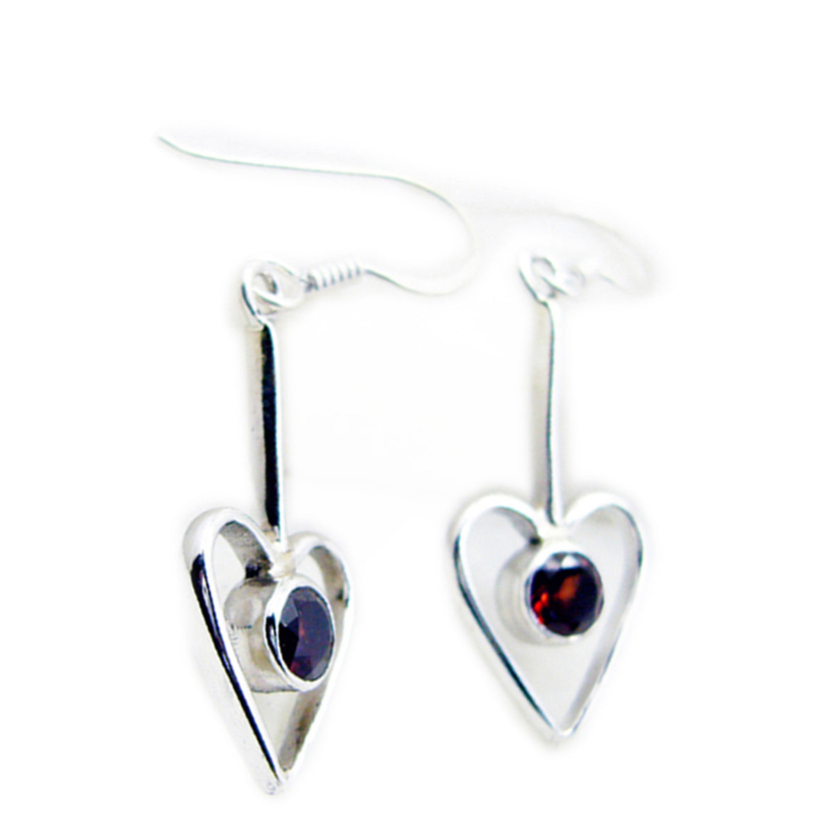Isabelle Red Dangle Earrings in Heart Silhouette Garnet Red Dangle