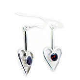 Isabelle Red Dangle Earrings in Heart Silhouette Garnet Red Dangle