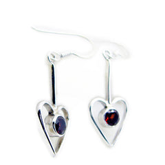 Isabelle Red Dangle Earrings in Heart Silhouette Garnet Red Dangle