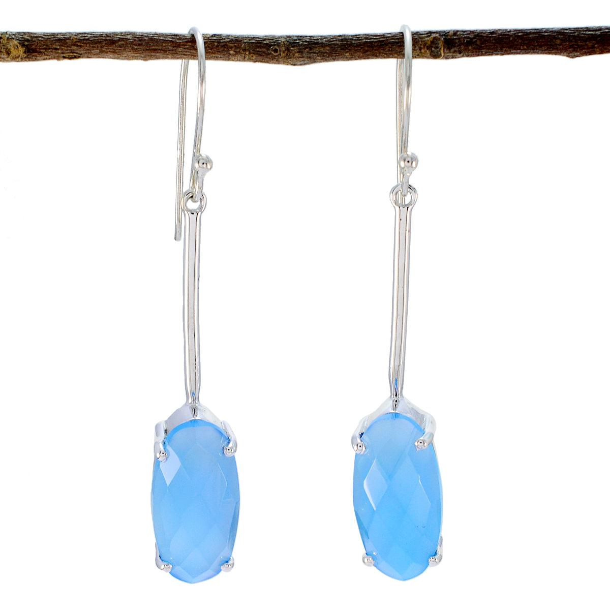 Isadora Blue Solitaire Earrings - Elegant Everyday Jewelry Blue Chalcedony Blue Dangle