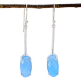 Isadora Blue Solitaire Earrings - Elegant Everyday Jewelry Blue Chalcedony Blue Dangle