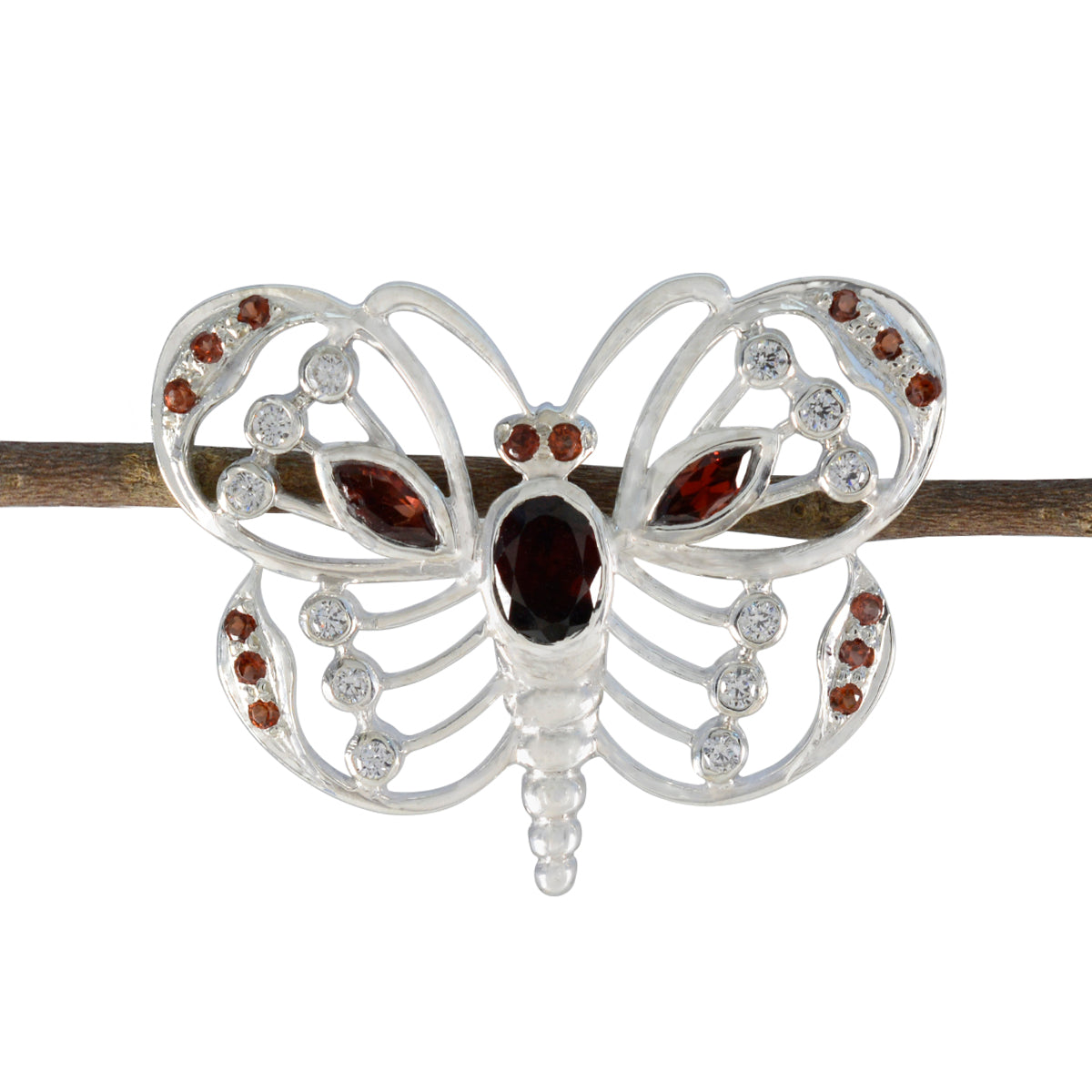 Ivana Featherlight Pendant - Butterfly Design with Gemstones Garnet Red Red