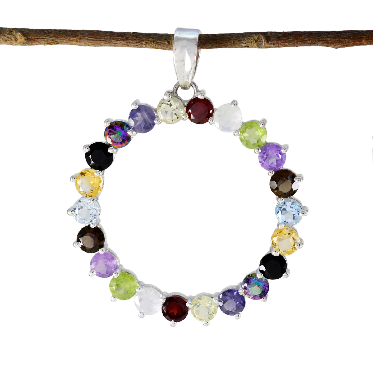 Ivana Gemstone Jewelry Multicolor Circle Pendant Multi Stone multicolor Multicolor