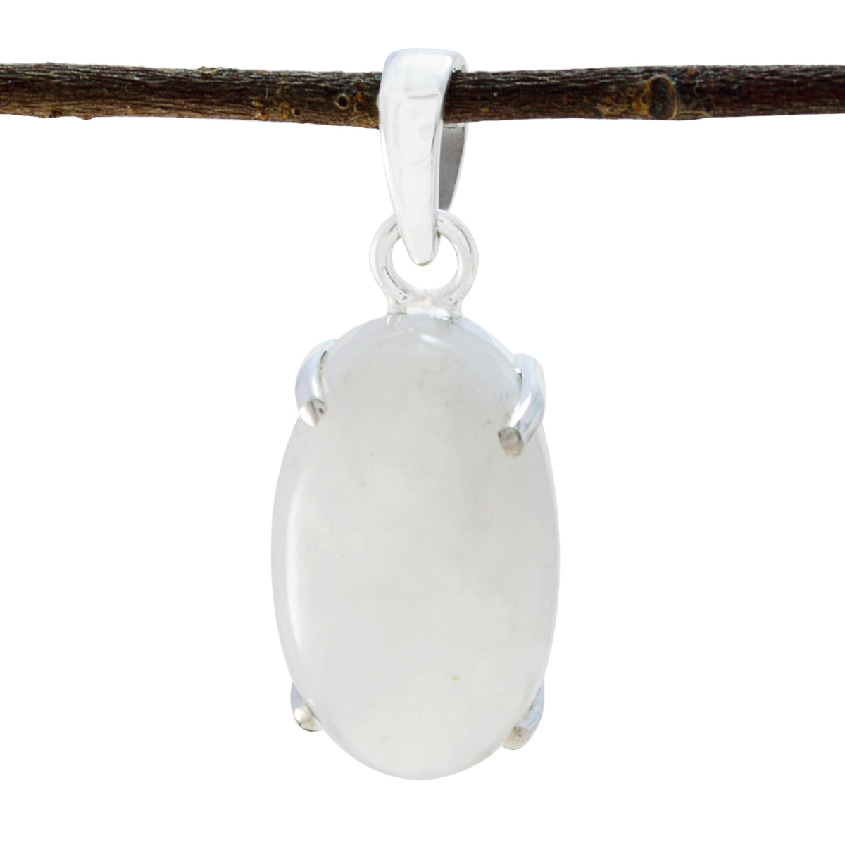 Ivana White Signet Pendant Elegant Oval Gemstone Rainbow Moonstone White White
