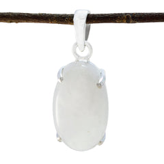 Ivana White Signet Pendant Elegant Oval Gemstone Rainbow Moonstone White White