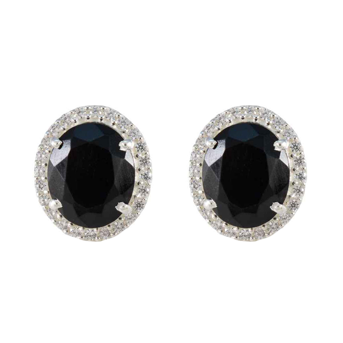 Ivy Black Stud Earrings with Sparkling Gemstone Halo Black Onyx Black Stud