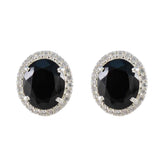 Ivy Black Stud Earrings with Sparkling Gemstone Halo Black Onyx Black Stud