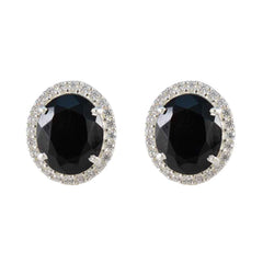 Ivy Black Stud Earrings with Sparkling Gemstone Halo Black Onyx Black Stud