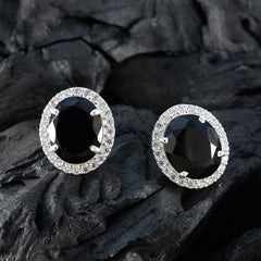 Ivy Black Stud Earrings with Sparkling Gemstone Halo