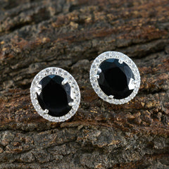 Ivy Black Stud Earrings with Sparkling Gemstone Halo