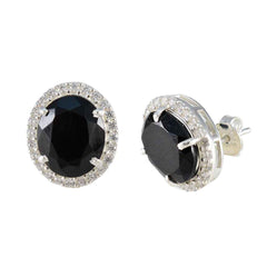 Ivy Black Stud Earrings with Sparkling Gemstone Halo