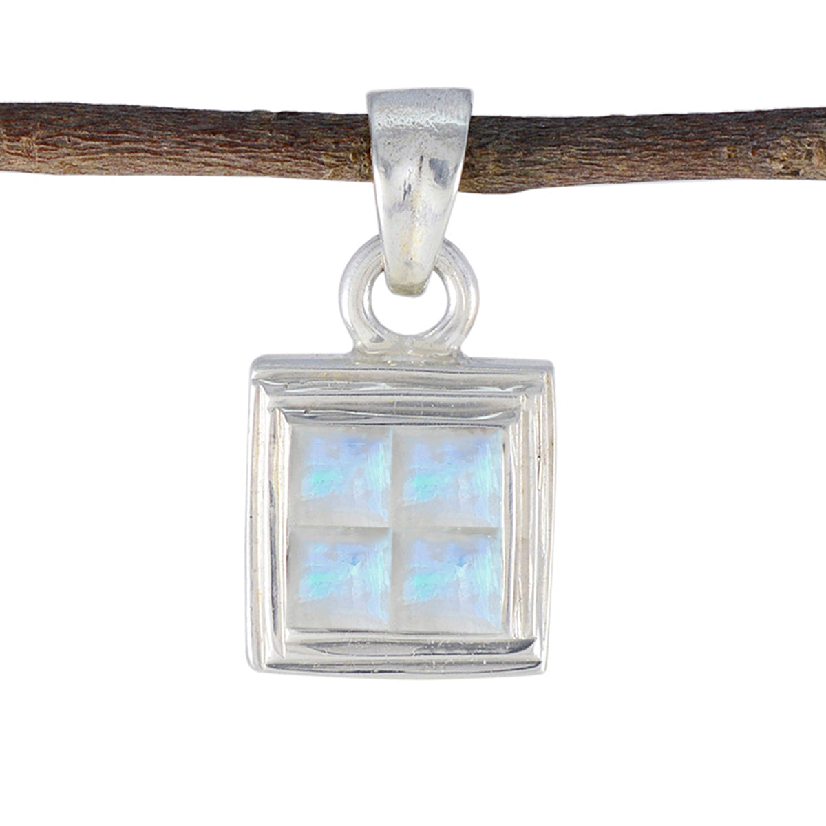 Ivy White thin pendant Stylish Square Silver Pendant Rainbow Moonstone White White