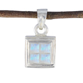 Ivy White thin pendant Stylish Square Silver Pendant Rainbow Moonstone White White