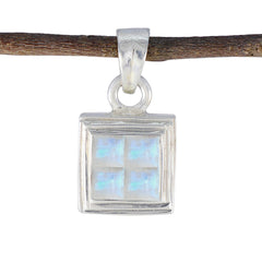 Ivy White thin pendant Stylish Square Silver Pendant Rainbow Moonstone White White