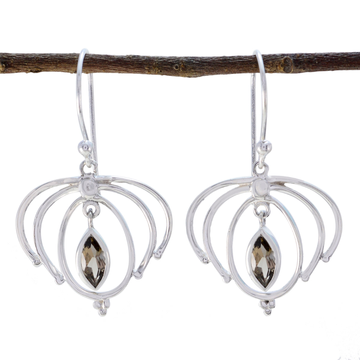 Agustina Brown Featherlight Solitaire Earrings Smoky Quartz Brown Dangle
