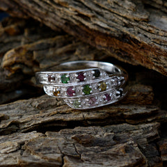 Pilar Multicolor Gemstone Halo Ring in Sterling Silver