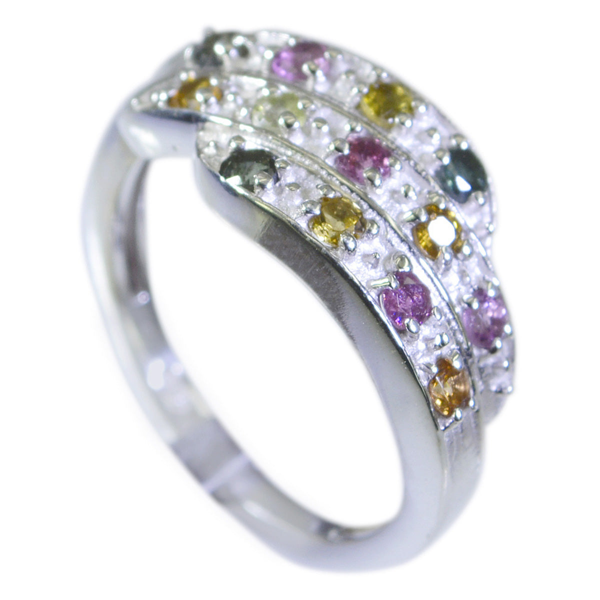 Pilar Multicolor Gemstone Halo Ring in Sterling Silver Tourmaline Multicolor