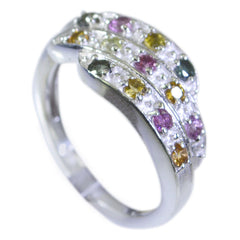 Pilar Multicolor Gemstone Halo Ring in Sterling Silver Tourmaline Multicolor
