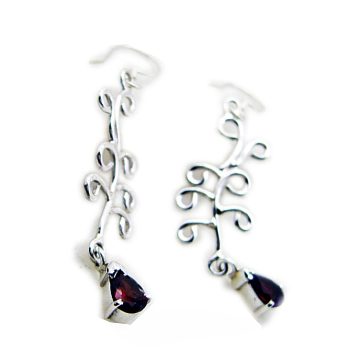 Yasmine Red Dangle Earrings with Chic Silver Design Garnet Red Dangle
