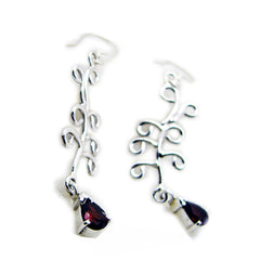 Yasmine Red Dangle Earrings with Chic Silver Design Garnet Red Dangle