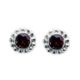 Ha-eun Red Solitaire Stud Earrings for Stylish Glam Garnet Red Stud