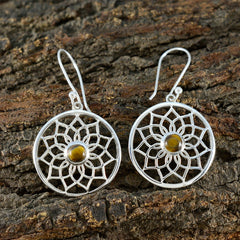Kristine Brown Earrings with Silver Floral Design