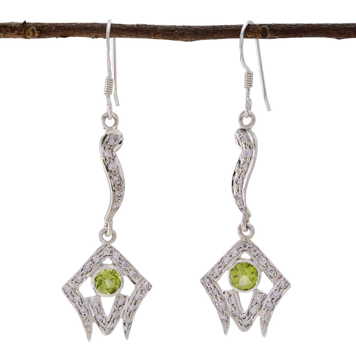 Kristine Green Dangle Earrings with Stylish Silver Design Peridot Green Dangle