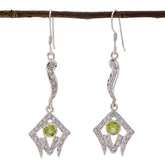 Kristine Green Dangle Earrings with Stylish Silver Design Peridot Green Dangle