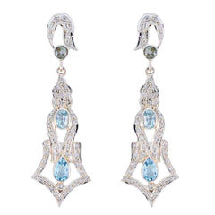 Lakshmi Blue Stud Earrings in Elegant Silver Design Blue Topaz Blue Stud