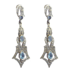 Lakshmi Blue Stud Earrings in Elegant Silver Design