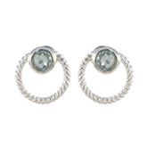 Lakshmi Blue Stud Earrings with Silver Twisted Design Blue Topaz Blue Stud