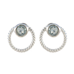 Lakshmi Blue Stud Earrings with Silver Twisted Design Blue Topaz Blue Stud