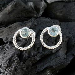 Lakshmi Blue Stud Earrings with Silver Twisted Design