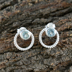 Lakshmi Blue Stud Earrings with Silver Twisted Design